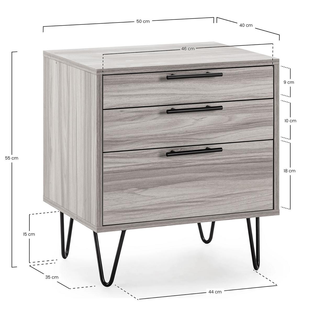 NACHTTISCH Alma 3 Schubladen Holzfarbe, Metallfüße - Wildeiche, Holzwerkstoff/Kunststoff (50/55/40cm) - VS Venta-stock