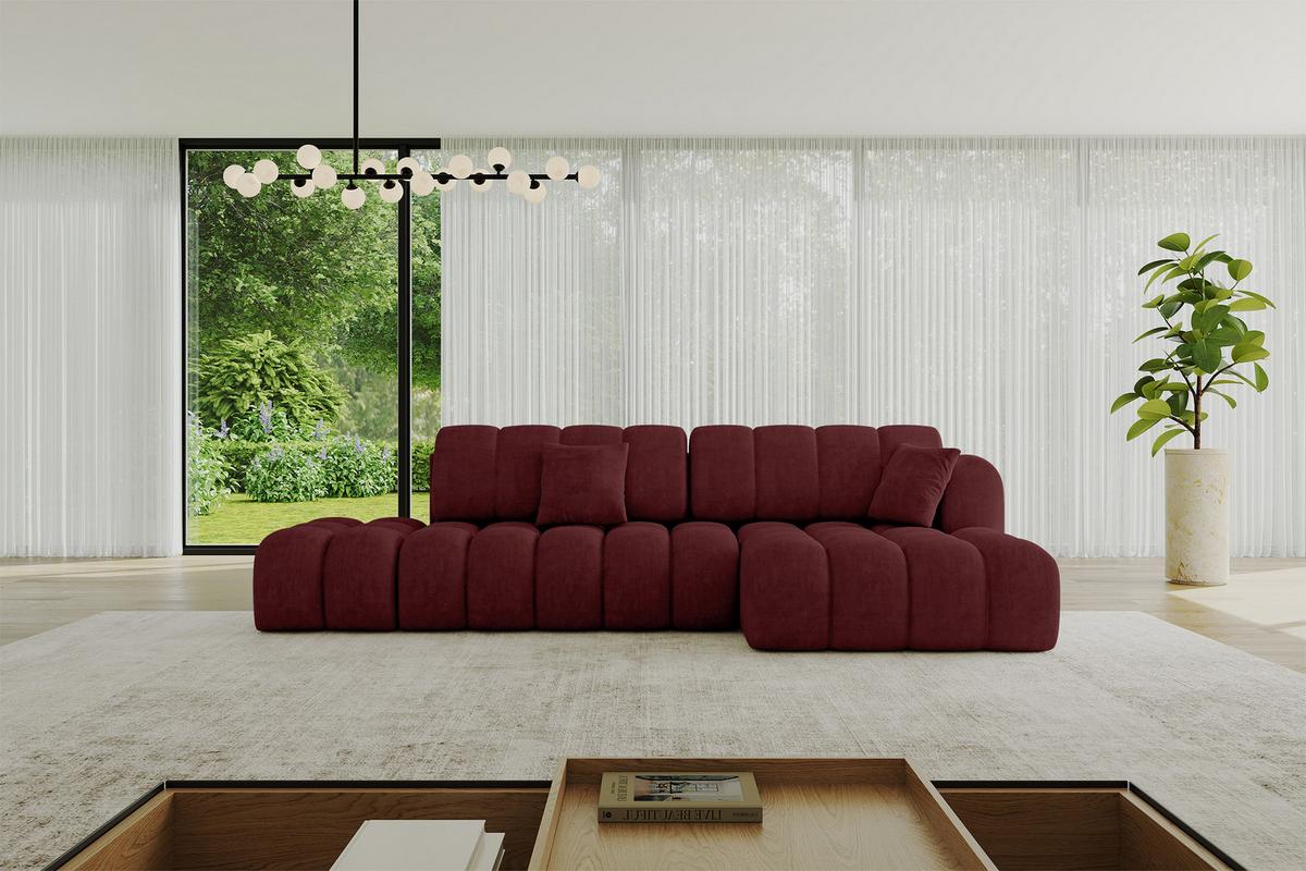 ECKSOFA mit Schlaffunktion Ottomane RECHTS OLEA-L2 321x164x75 Bordeauxrot Velours - Bordeaux/Schwarz, Holzwerkstoff/Kunststoff (164/321cm) - ALTDECOR