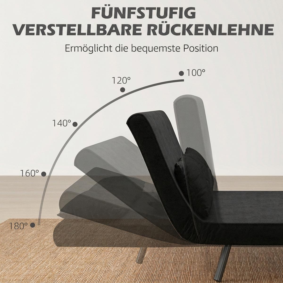 SCHLAFSOFA, Zweisitzer mit Bettfunktion, Schlafcouch mit Samtoptik, Rückenkissen - Schwarz/Naturfarben, Holz/Textil (73/81/102cm) - HOMCOM