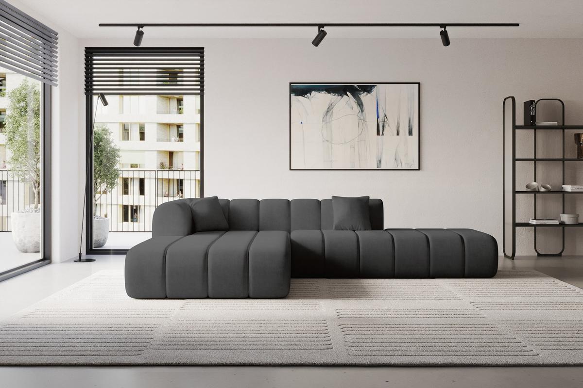 ECKSOFA Ottomane Links BILA-L 289x176x71 Schwarz Samt - Schwarz, Holzwerkstoff/Kunststoff (176/289cm) - ALTDECOR