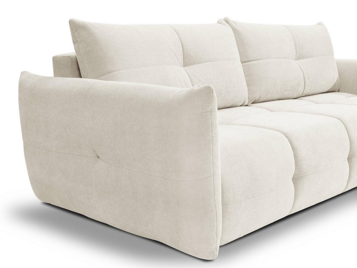 BETTSOFA MODA Creme Chenille-Stoff mit Schlaffunktion - Creme, Holz (245/86/110cm) - MASSENO