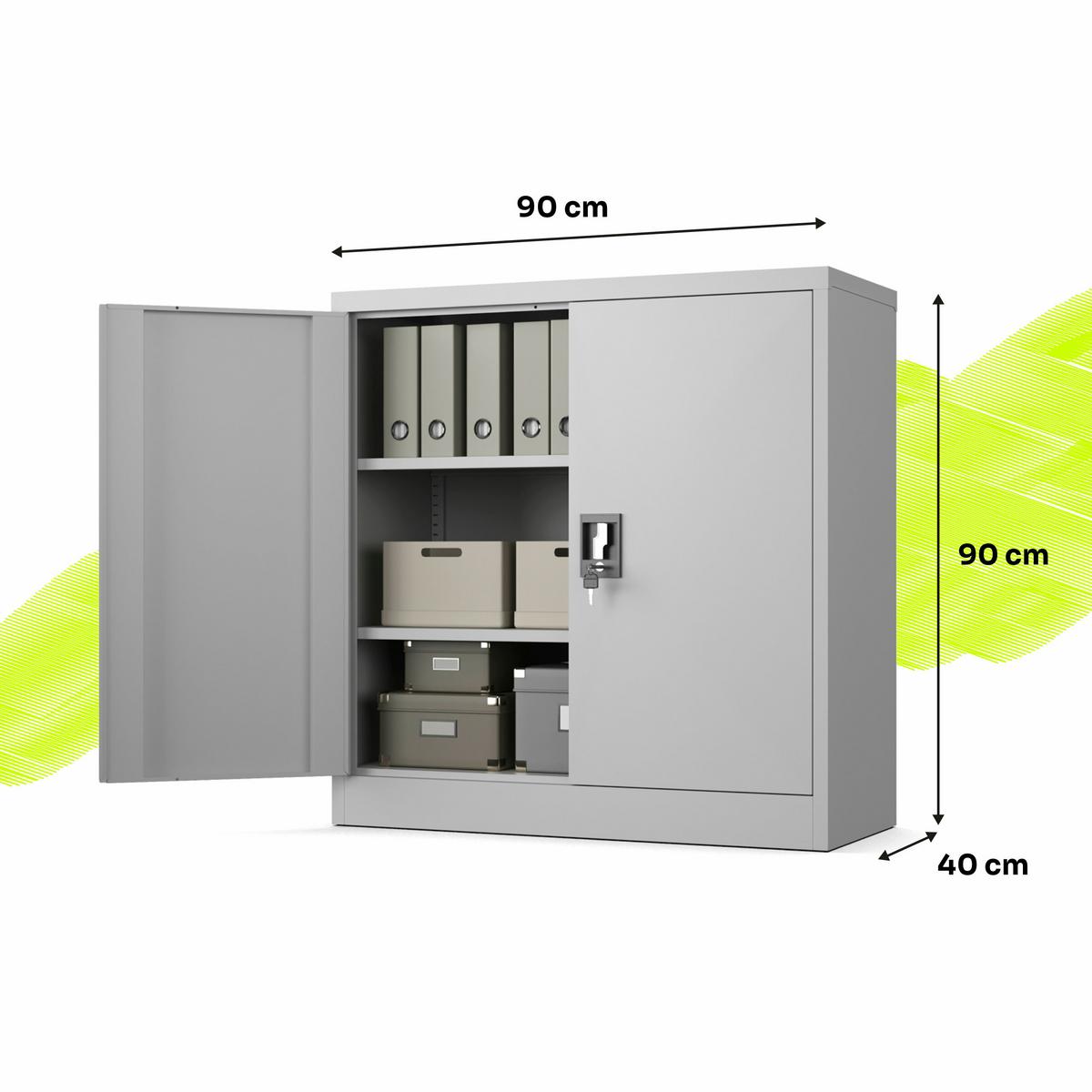AKTENSCHRANK Metallkommode Metallschrank mit Schloss für Büro Akten und Dokumente Hellgrau 90x90x40cm - Hellgrau, Metall (90/90/40cm) - Muralo