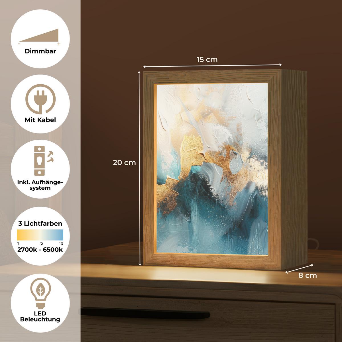 WANDLEUCHTE Abstrakt - Kunst - Gold - Blau 15x20 cm - Türkis, Holzwerkstoff (15/20/8cm) - OnlyWow