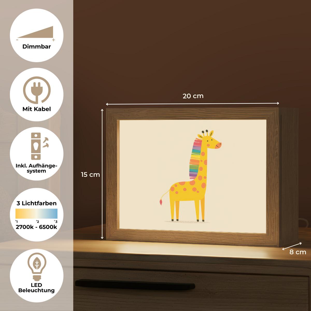 WANDLEUCHTE Giraffe - Regenbogenmähne - Beige 20x15 cm - Beige, Holzwerkstoff (20/15/8cm) - OnlyWow