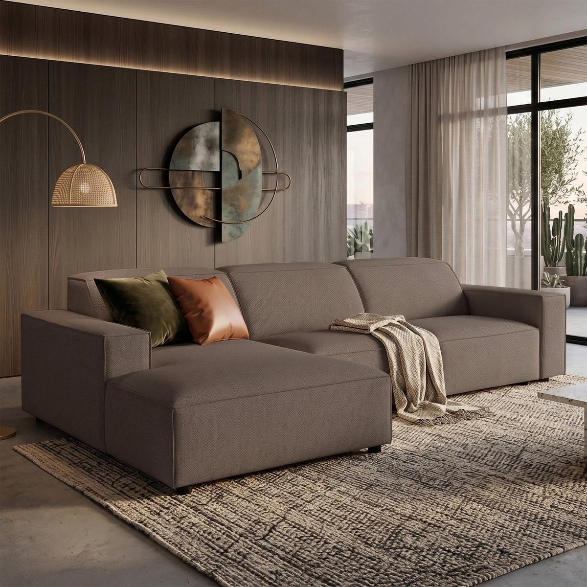 ECKSOFA Sellmo 287 cm - Hellbraun/Schwarz, Kunststoff/Textil (292/166cm) - Selsey