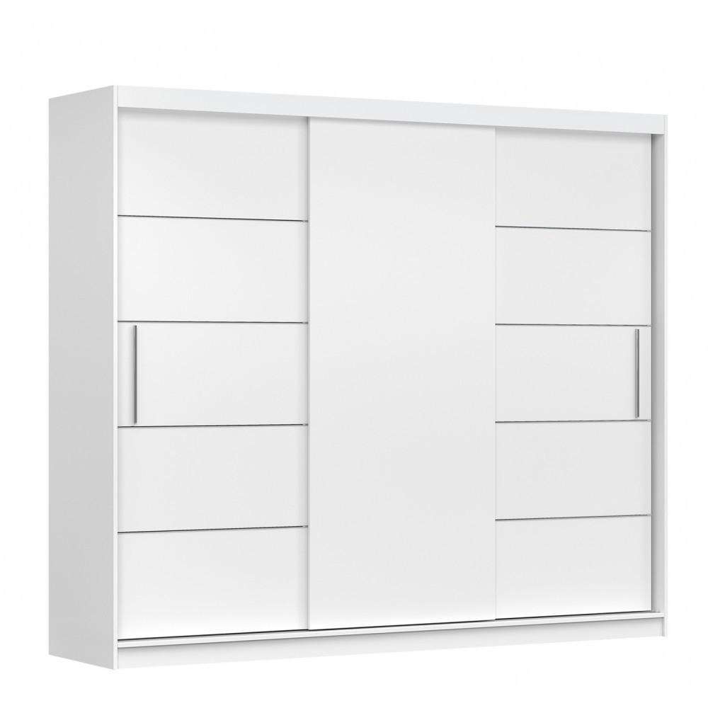 SCHWEBETÜRENSCHRANK ALBA Weiß/Weiß ohne Spiegel und ohne LED Beleuchtung 250 cm - Alufarben/Weiß, Holzwerkstoff/Kunststoff (250/218/61cm) - imoebel24