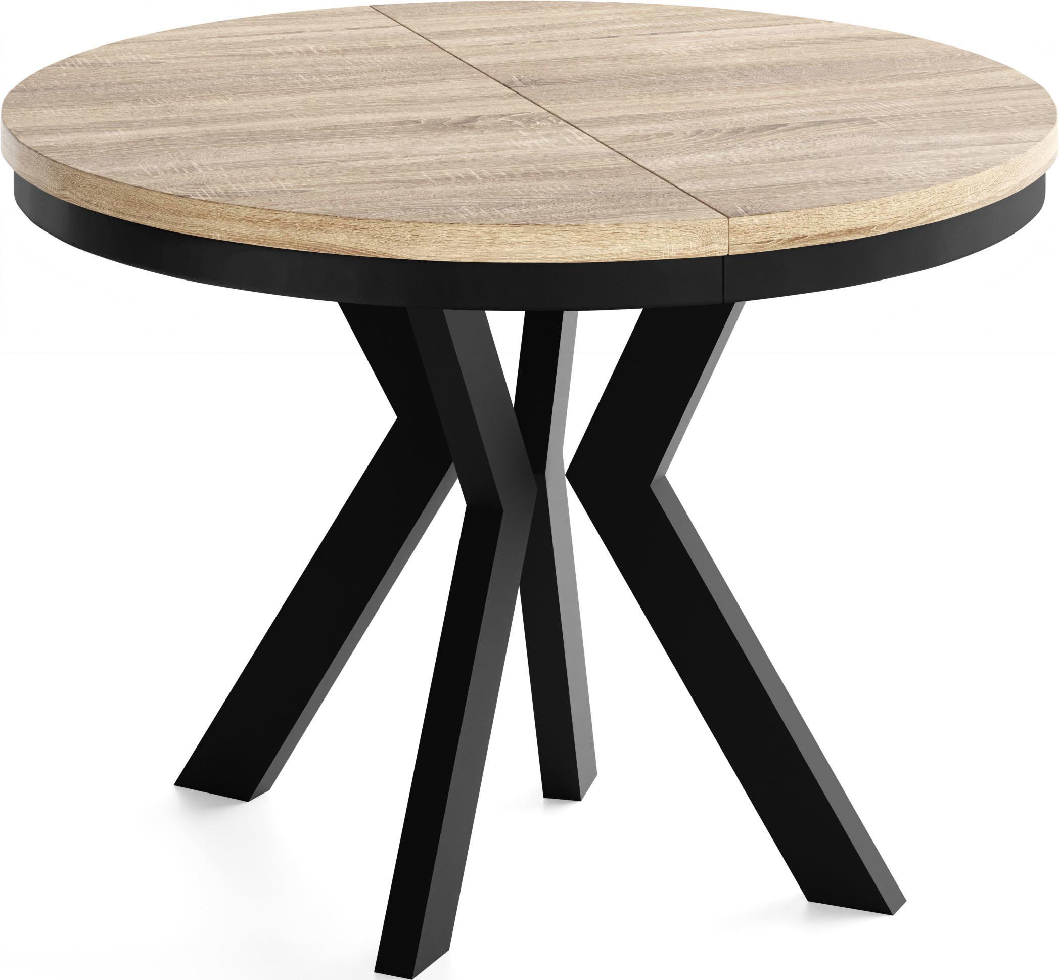 ESSTISCH Savio Neo rund ausziehbar verlängerbar XXL, Eiche Sonoma Hellbraun 100-200/100/77 cm - Schwarz/Sonoma Eiche, Holz/Holzwerkstoff (100/200/77cm) - WFL GROUP