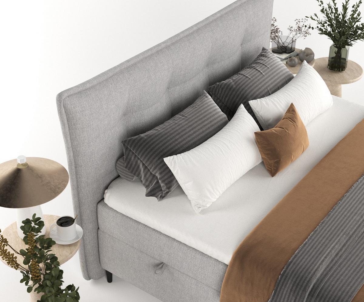 BOXBETT Las Palmas 160/200 cm Graubeige im Megan Stoff - Schwarz/Grau, Holz/Holzwerkstoff (160/200cm) - AltaBeds