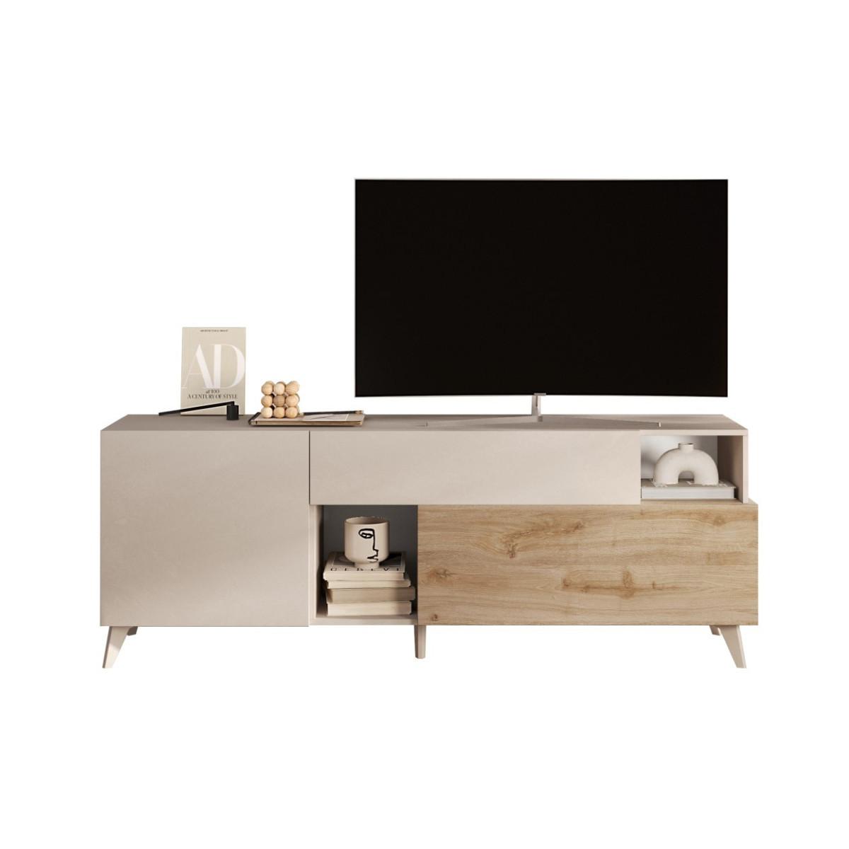 TV-MÖBEL mit 2 Türen, 1 Schublade und 2 Nischen - Mala - 181/43/67 cm - Beige, Holzwerkstoff (43/67/43cm) - Calicosy