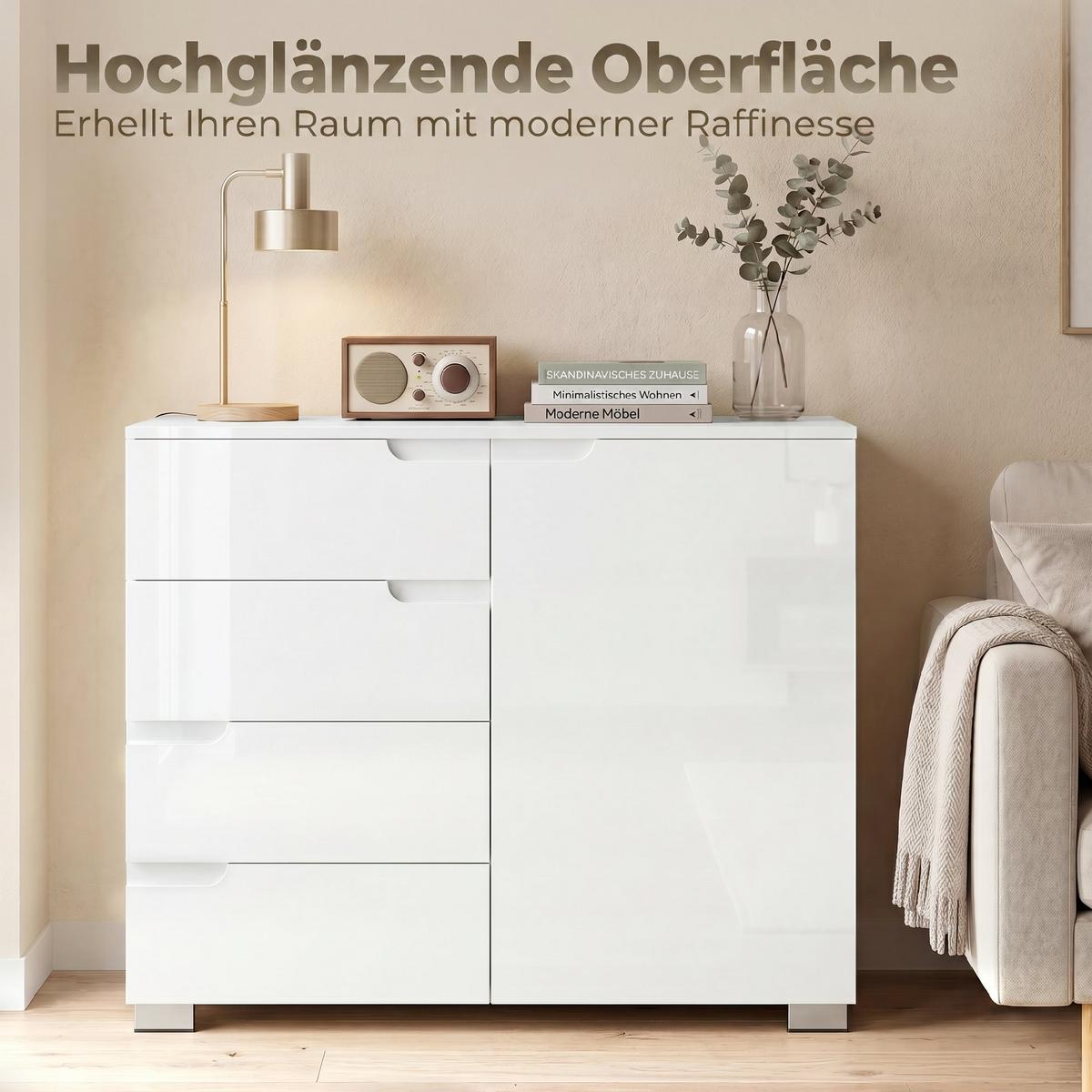 SIDEBOARD MDF Hochglanz-Weiß - Weiß Hochglanz, Holzwerkstoff (40/80/100cm) - HOMCOM