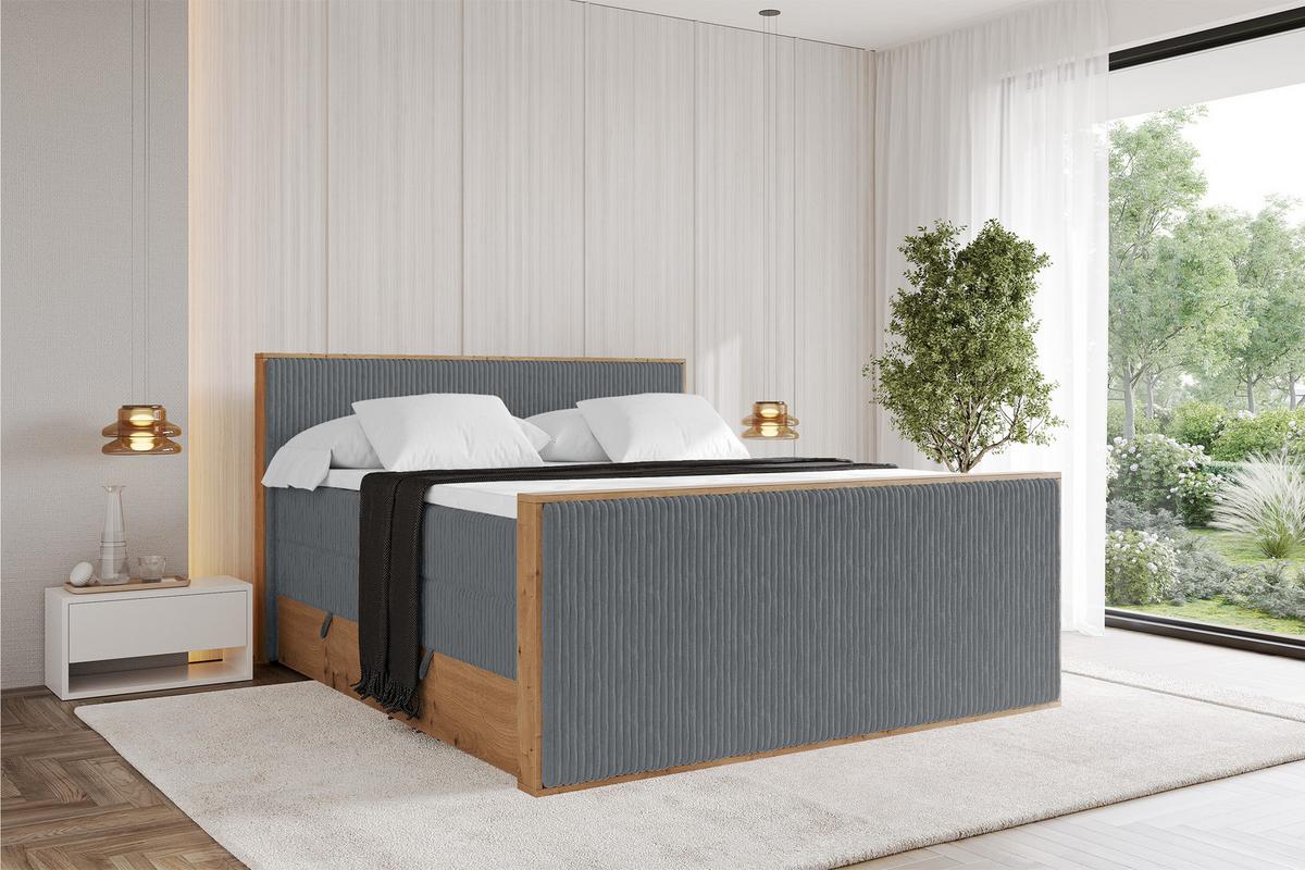 BOXSPRINGBETT LOLLI9 -Z-KING 120x200 - H3/H4 Dunkelgrau - Dunkelgrau, Holzwerkstoff (120/200cm) - ALTDECOR