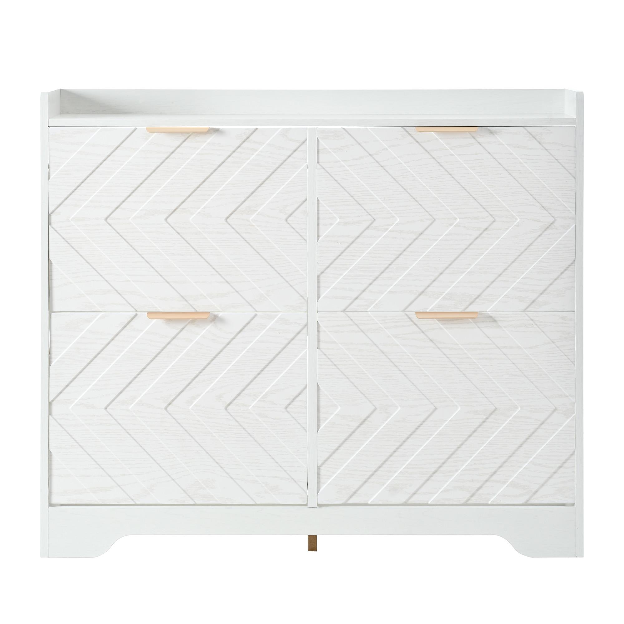 SCHUHSCHRANK mit 3d-strukturfront & 4 klappfächern - Weiß, Holzwerkstoff (105/90/24cm) - Urban Meuble