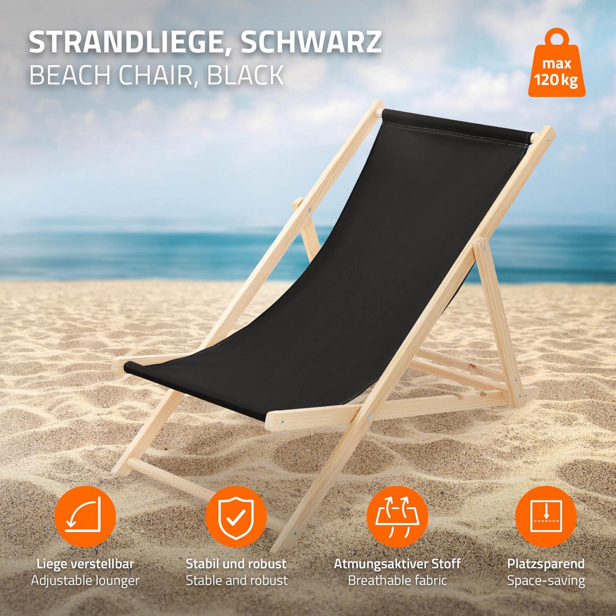LIEGESTUHL samt Schwarz 2er Set - Schwarz, Holz (57.5/83/100cm) - ECD-Germany