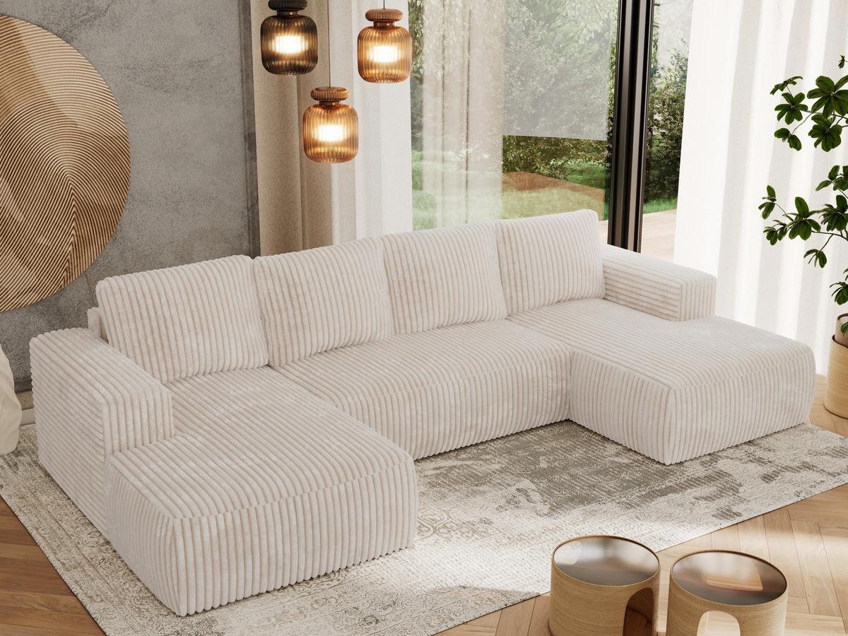 WOHNLANDSCHAFT TRENTINO U Beige Cord - Beige/Schwarz, Kunststoff/Textil (334/91/163cm) - MKS
