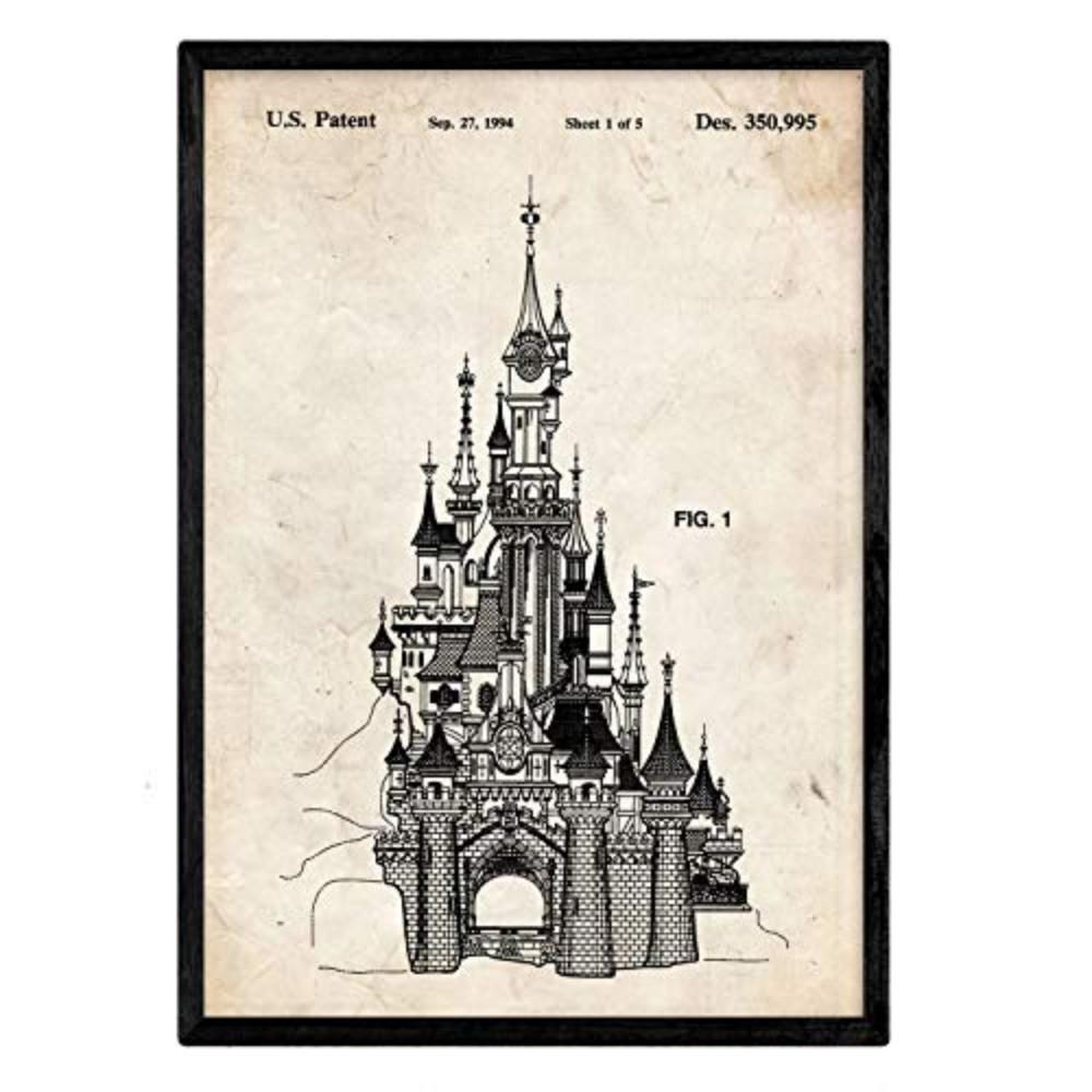 POSTER Disney Schloss Patent A3 Schwarzer Rahmen - Schwarz, Papier (29.7/5/42cm) - Nacnic