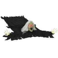 HALLOWEEN-DEKORATION Zombie-Alte 183 cm mit LED-Lichter, Soundfunktion - Schwarz, Textil (18/183/80cm) - Outsunny