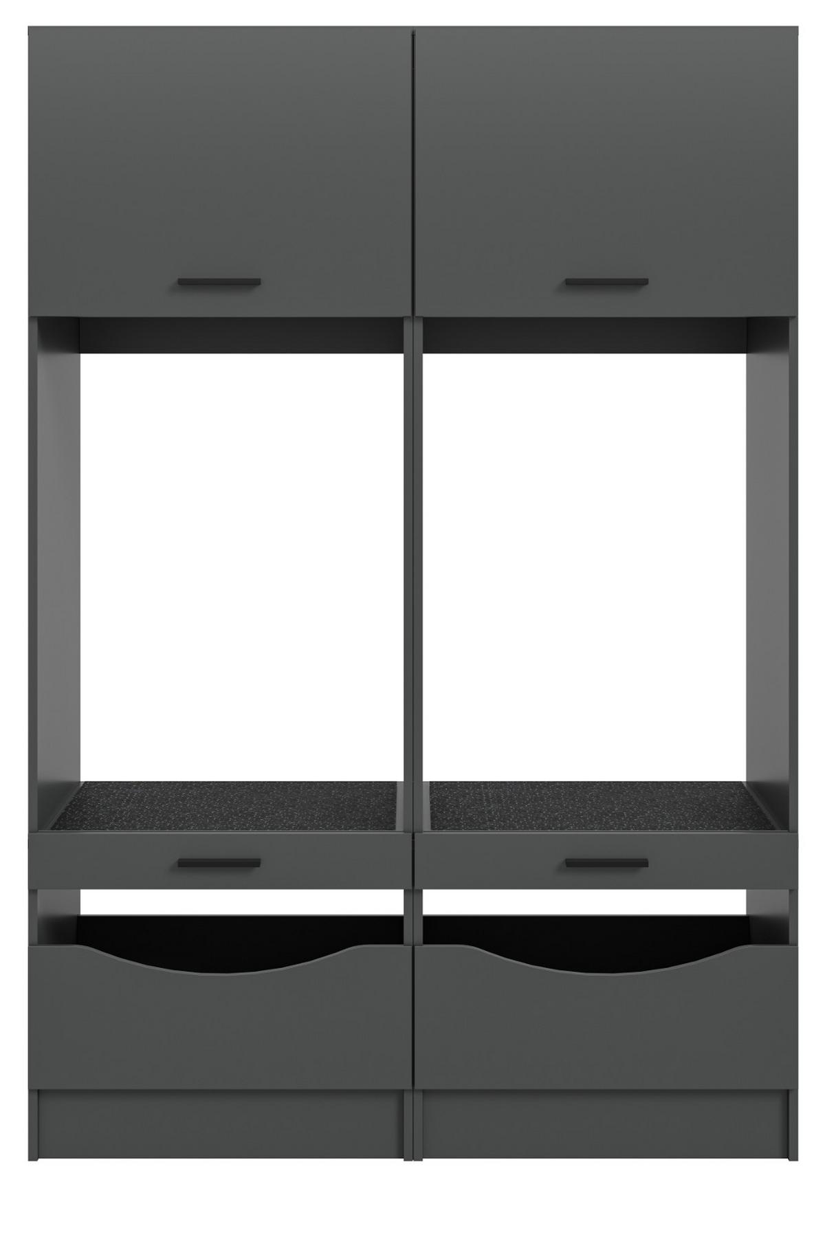 WASCHMASCHINENSCHRANK grau Set 2-teilig 132 x 195 cm, Umbau für Waschmaschine und Trockner - Schwarz/Grau, Holzwerkstoff/Kunststoff (132/195/68cm) - Inn.Furn