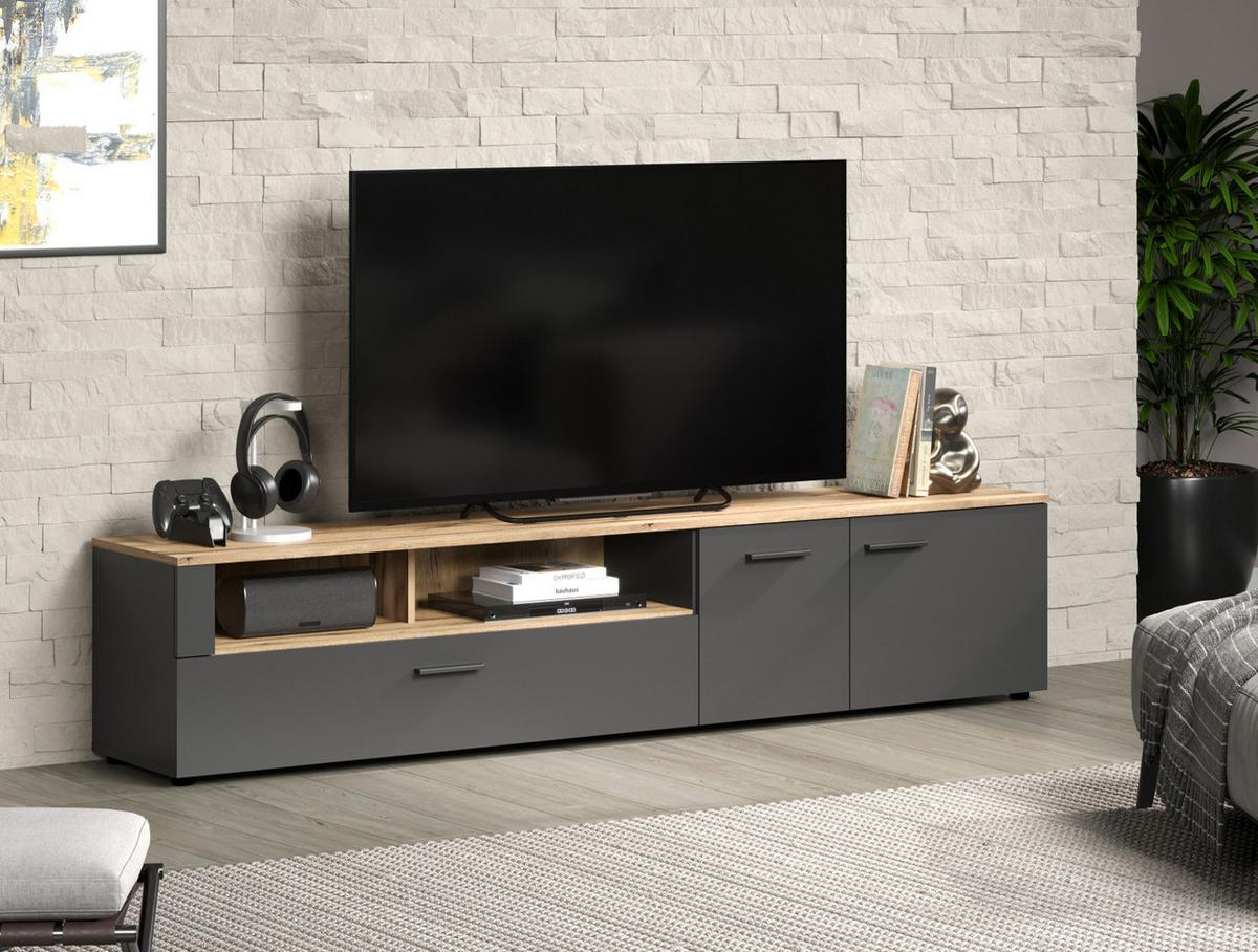 TV-LOWBOARD grau Evoke Eiche 210 x 43 cm, XL TV Unterteil mit viel Stauraum - Eichefarben/Schwarz, Holzwerkstoff/Kunststoff (210/43/41cm) - Top.Furn