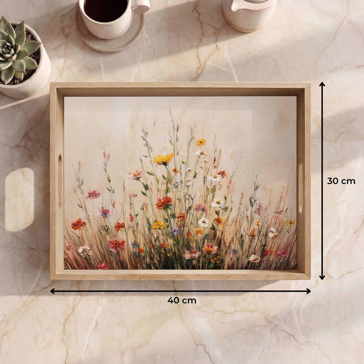 TABLETT Wildblumen - Pinselstriche - Ruhig 40x30 cm - Multicolor, Holz (40/5/5cm) - OnlyWow
