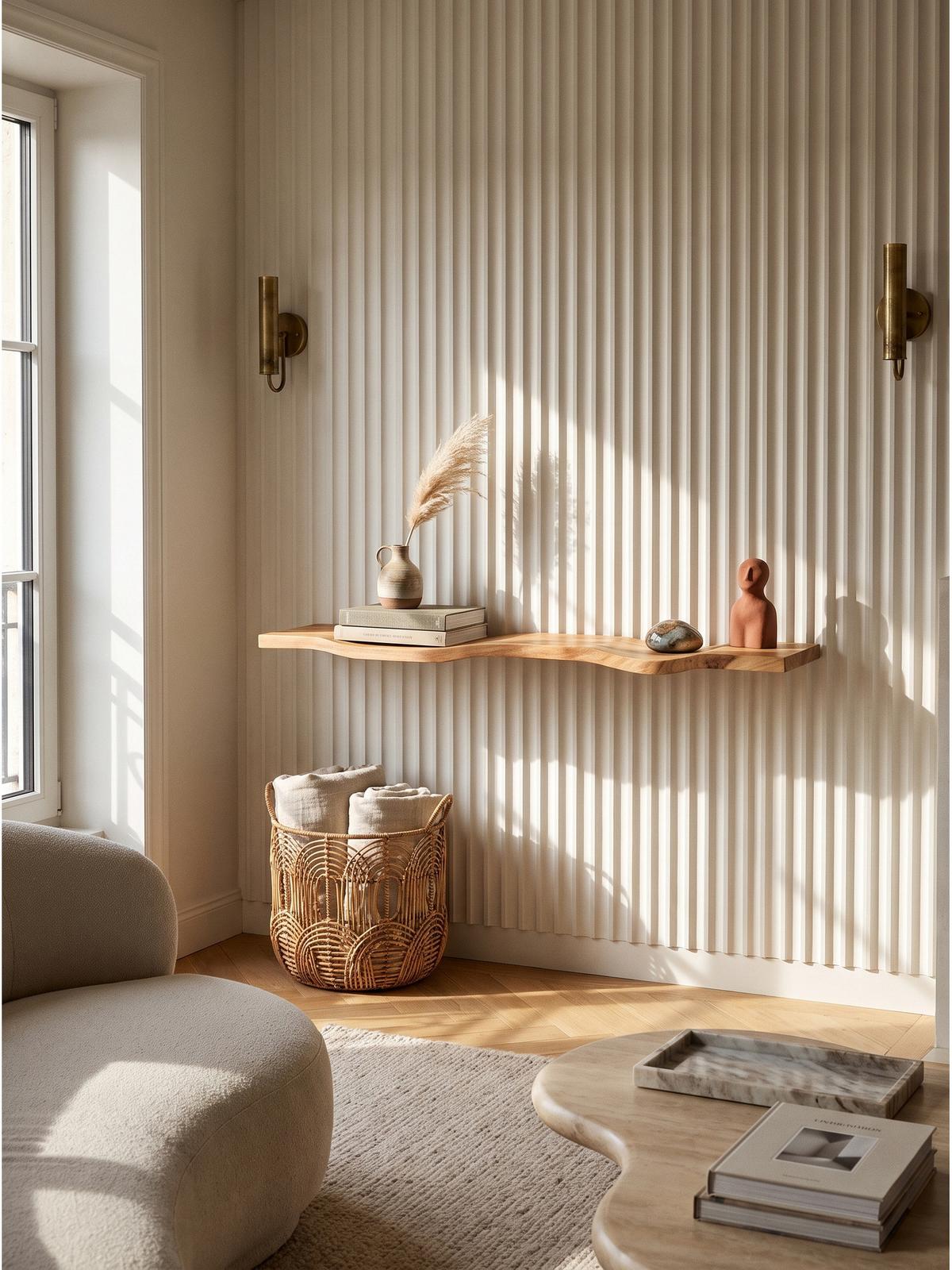 WANDREGAL LEVANTO, Akazie Massivholz, handgefertigt, 80 x 20 x 2,5 cm - Akaziefarben, Holz (80/2.5/20cm) - KADIMA DESIGN