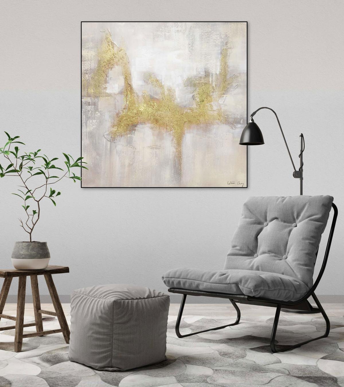 ACRYLBILD HANDGEMALT 80/80 cm - Goldfarben/Grau, Holz/Textil (80/80cm) - KUNSTLOFT