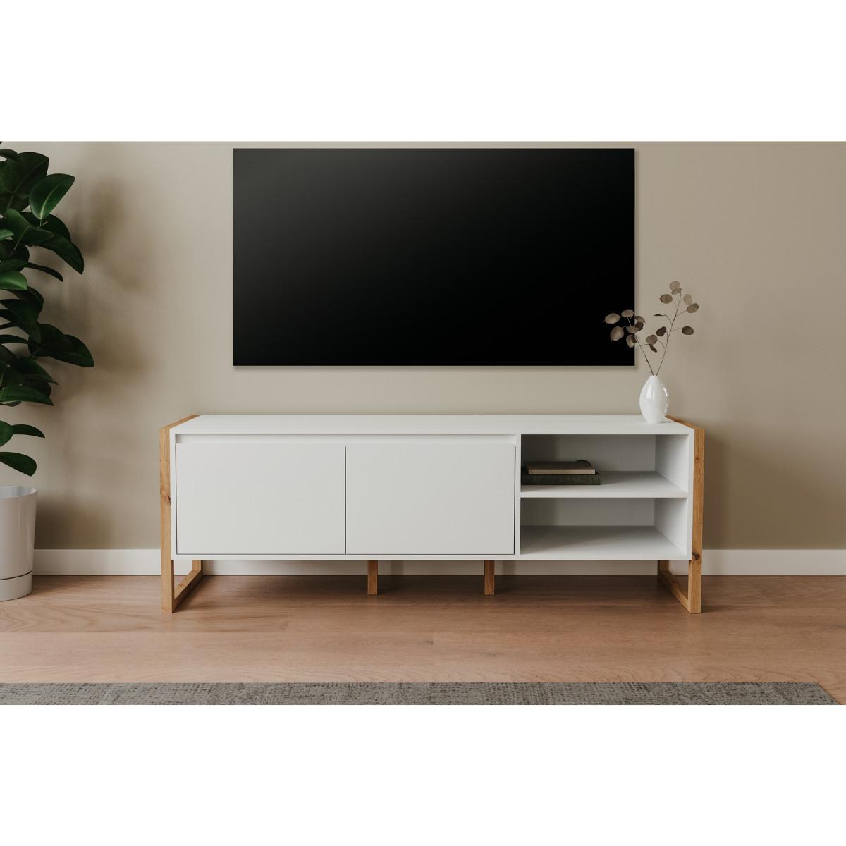 TV-RACK Denver 54 weiß / Dekor Artisan Oak 55/160/40 cm - Weiß, Holzwerkstoff (160/55/40cm) - Calicosy