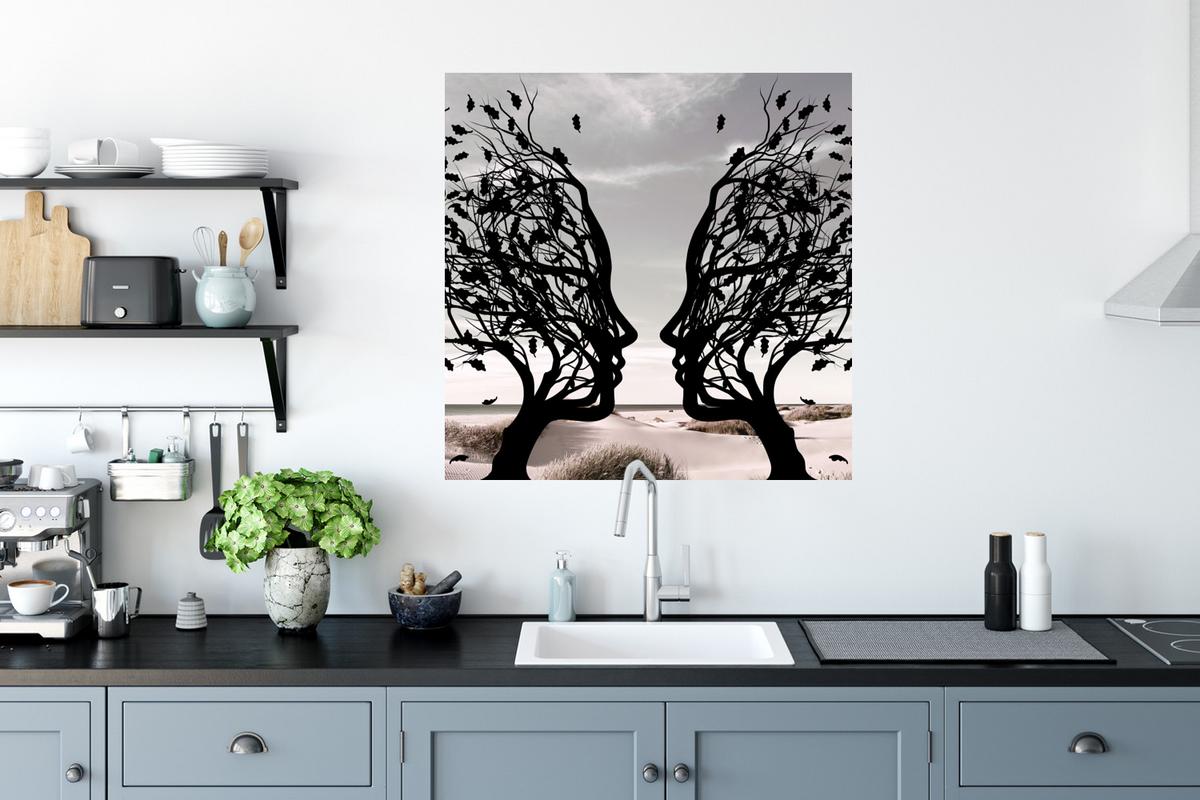 WANDTATTOO Strand - Meer - Menschen - Baum - Moderne Kunst Wanddeko 50x50 cm - Hellgrau, Kunststoff (50/50/0.1cm) - MuchoWow