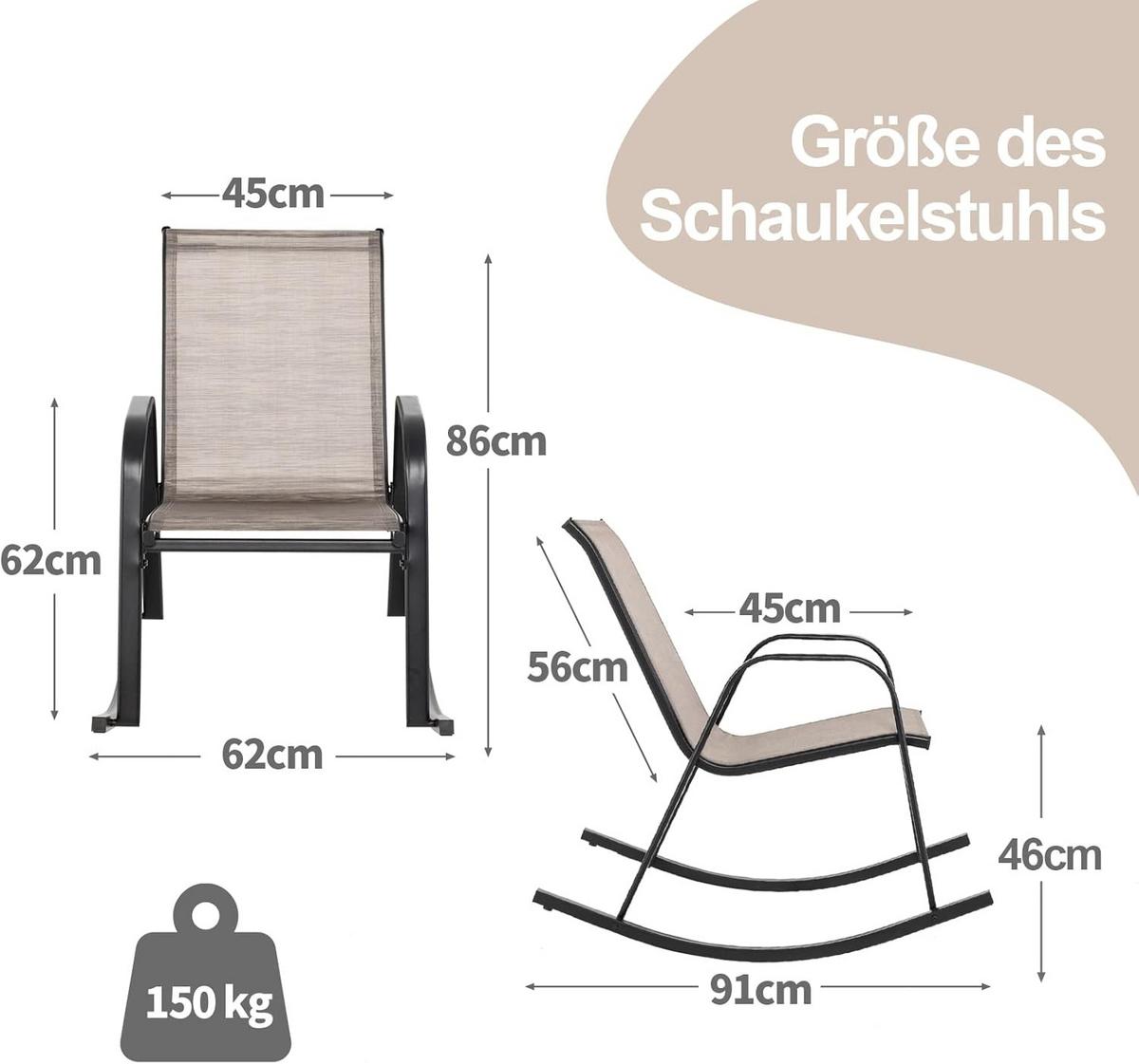 SCHAUKELSTÜHLE atmungsaktiv Braun(2er-Set) - Braun, Textil (91/86/62cm) - COSTWAY