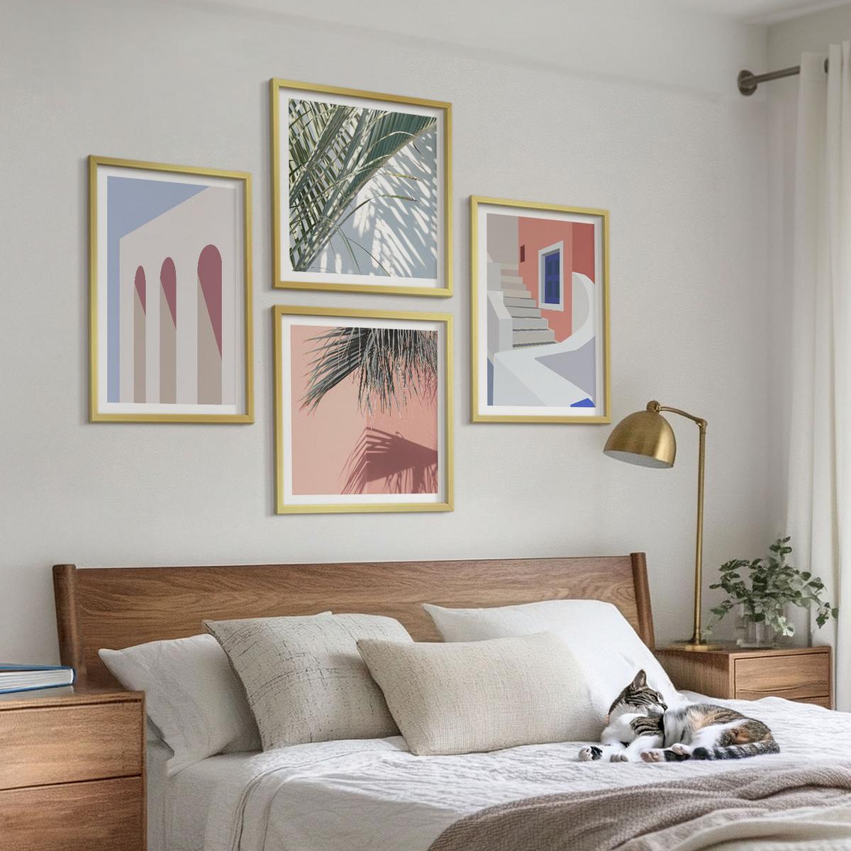 BILDER SET 4er Set - 50x50 cm & 40x60 cm Goldrahmen - Illustrationen der Stadtarchitektur - Goldfarben, Kunststoff (50/50cm) - TULUP