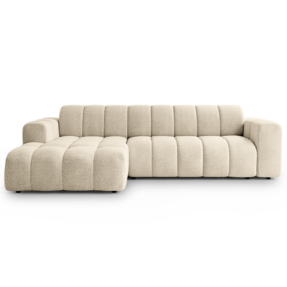 ECKSOFA SETIA Creme Strukturstoff mit Schlaffunktion - Creme, Holz (304/165cm) - MASSENO