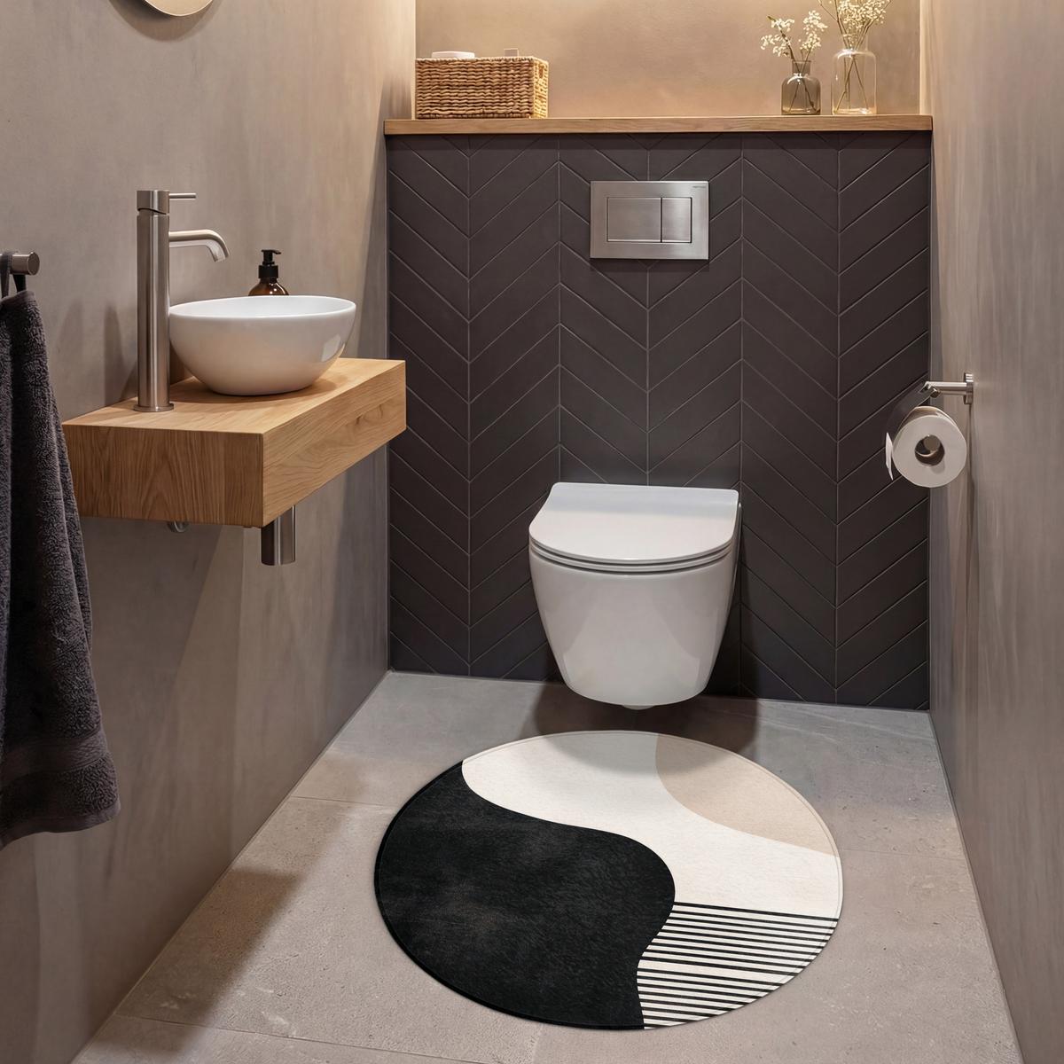 WC-VORLEGER Abstrakt - Japandi - Beige - Modern Toilettenteppich 70x70 cm - Beige, Textil (70/1cm) - OnlyWow
