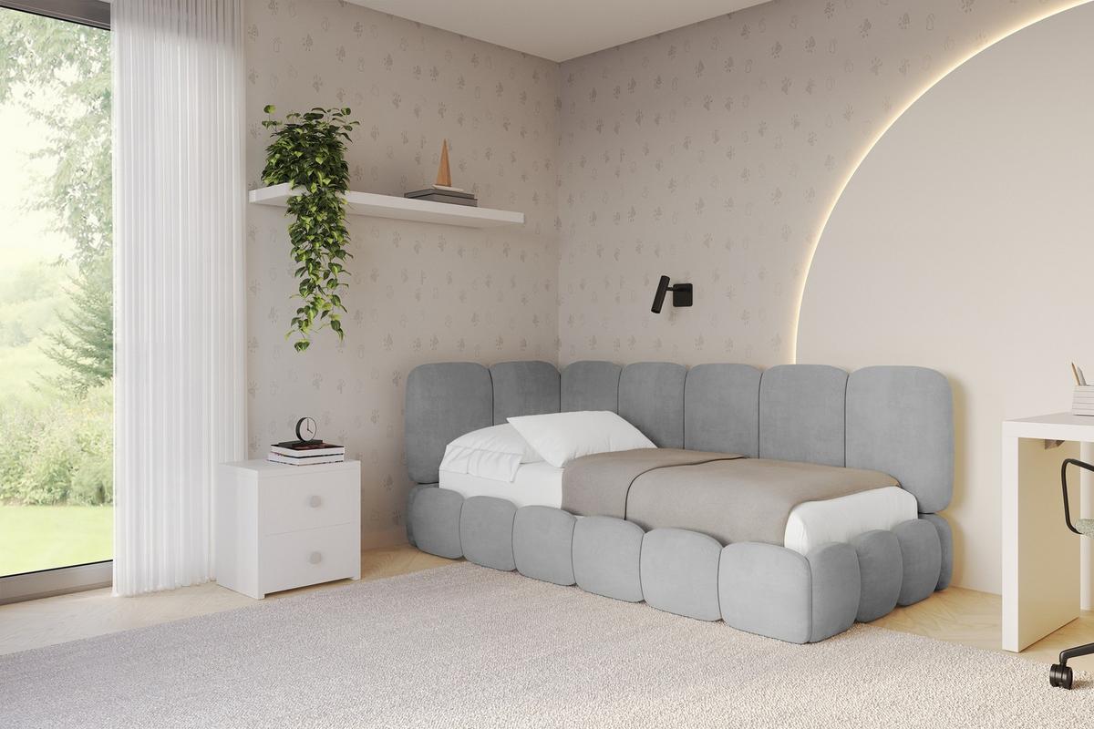 EINZELLBETT Jugendbett mit Bettkasten, Rechts - AVRY 100x200 Grau - Silberfarben/Grau, Holzwerkstoff/Textil (100/200cm) - ALTDECOR