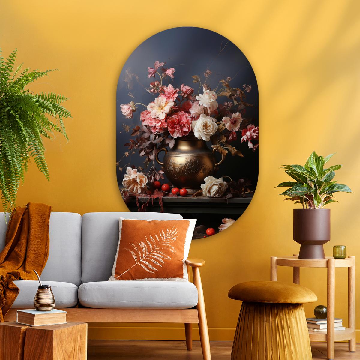 WANDBILD Stilleben - Blumen - Rosen - Blumenstrauß - Vase Deko Groß 80x120 cm - Dunkelbraun, Kunststoff (80/120cm) - MuchoWow