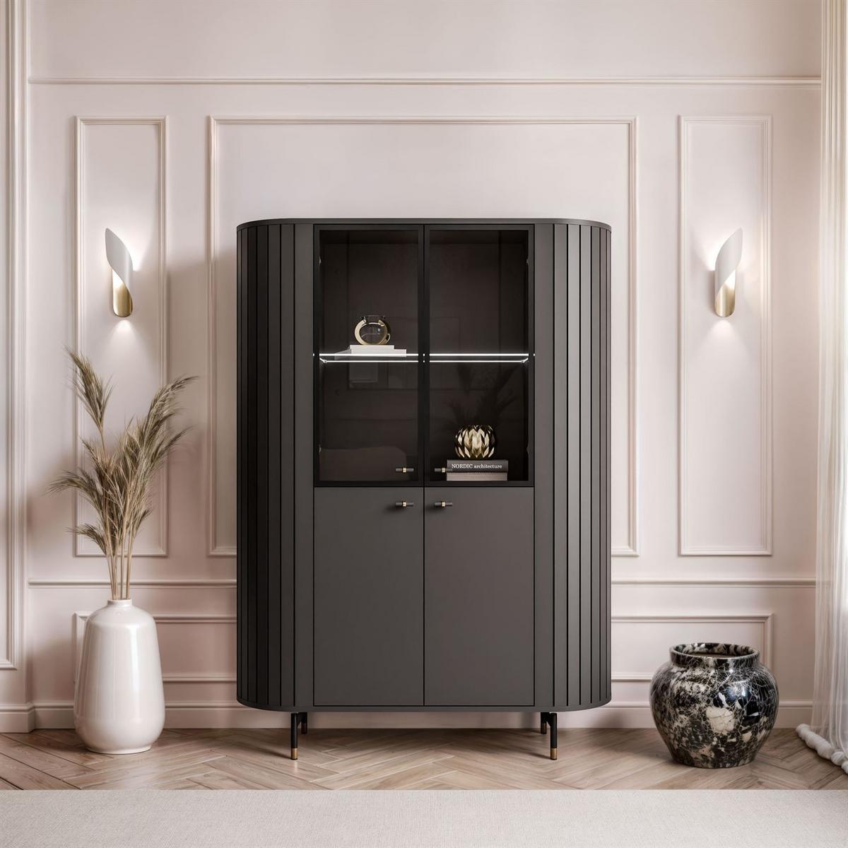 VITRINE ELODIE mit LED-Beleuchtung Schwarz - Schwarz, Holzwerkstoff (112/155/40cm) - Lookway