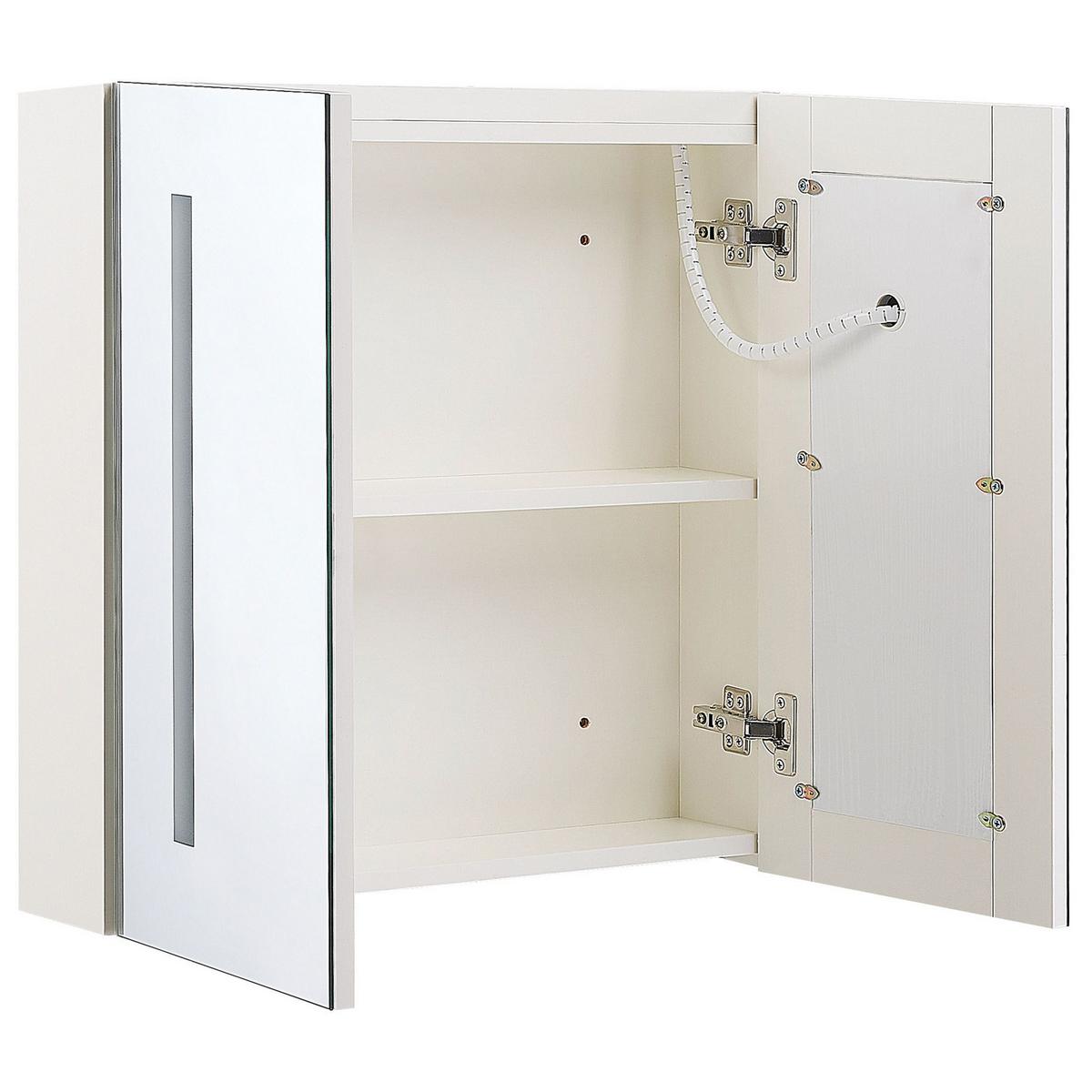 BAD SPIEGELSCHRANK weiß/silber mit LED-Beleuchtung 60/60 cm Chabunco - Silberfarben/Weiß, Holz (60/60/14cm) - Beliani