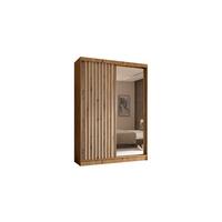 KLEIDERSCHRANK mit Spiegel-Schiebetüren und Aluminium-Leisten, LED-Beleuchtung - LAMELO - 150 cm Artisan+Artisan+Weiß - Eiche Artisan/Weiß, Holzwerkstoff (150/216/61cm) - ALTDECOR