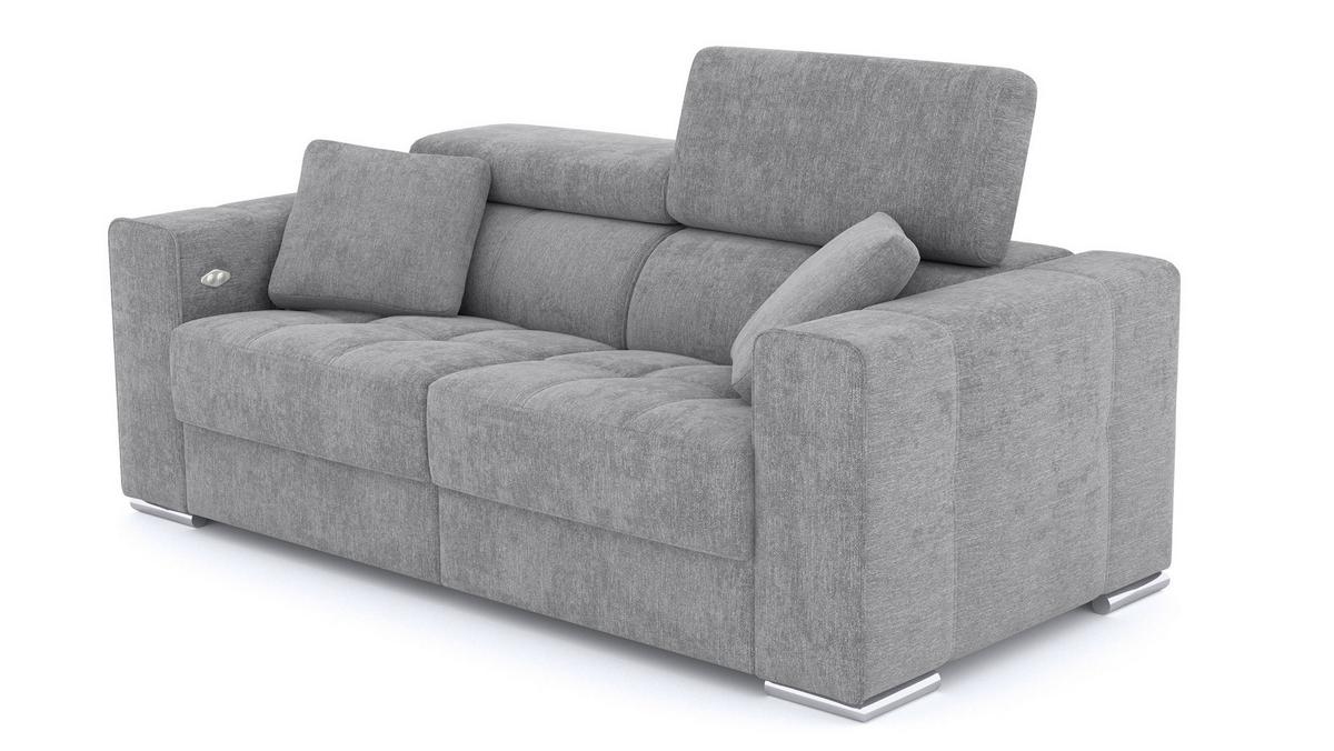SOFA QUARTZ 3-Sitzer mit 2 Relaxfunktionen, grau - Silberfarben/Grau, Holzwerkstoff/Textil (204/80/102cm) - Wozimo