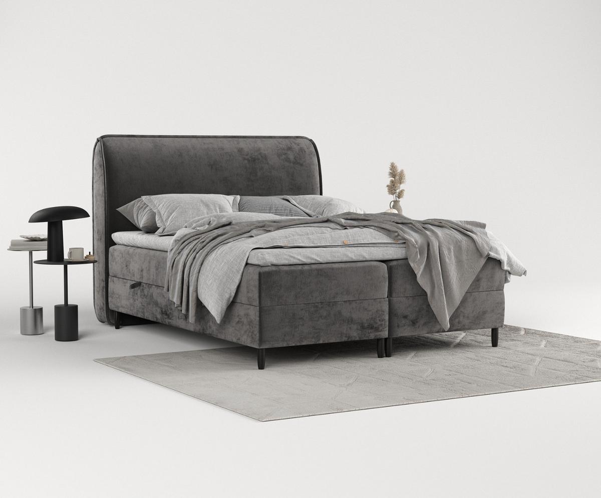 BOXBETT Lunaro 200/200 cm Stahl im Lotta Stoff - Graphitfarben/Schwarz, Holz/Holzwerkstoff (200/200cm) - AltaBeds