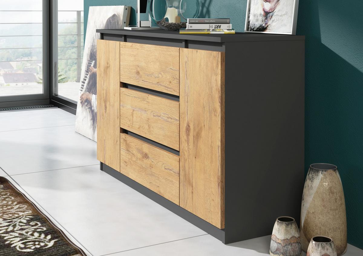 KOMMODE Anthrazit, Lancelot 120/79/39 - Anthrazit/Eiche San Remo, Holzwerkstoff (120/79/39cm) - RAUMHIRSCH FURNITURE
