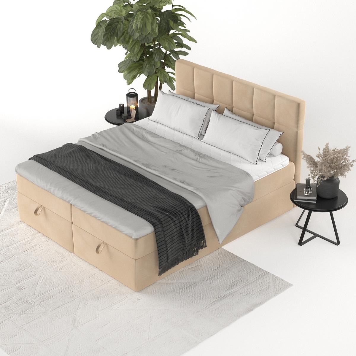 BOXBETT Savio 160/200 cm Beige im Kronos Stoff - Beige/Schwarz, Holz/Holzwerkstoff (160/200cm) - AltaBeds
