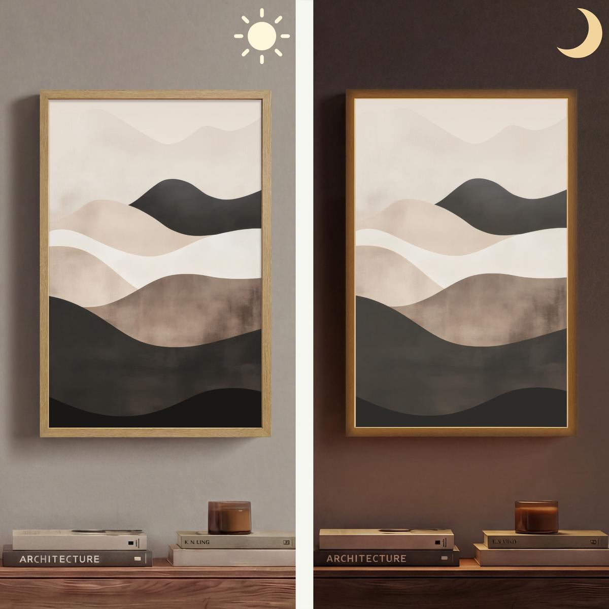 WANDLEUCHTE MIT AKKU Abstrakt - Landschaft - Wellen - Cremefarben 40x60 cm - Graubraun, Holzwerkstoff (40/60/8cm) - OnlyWow
