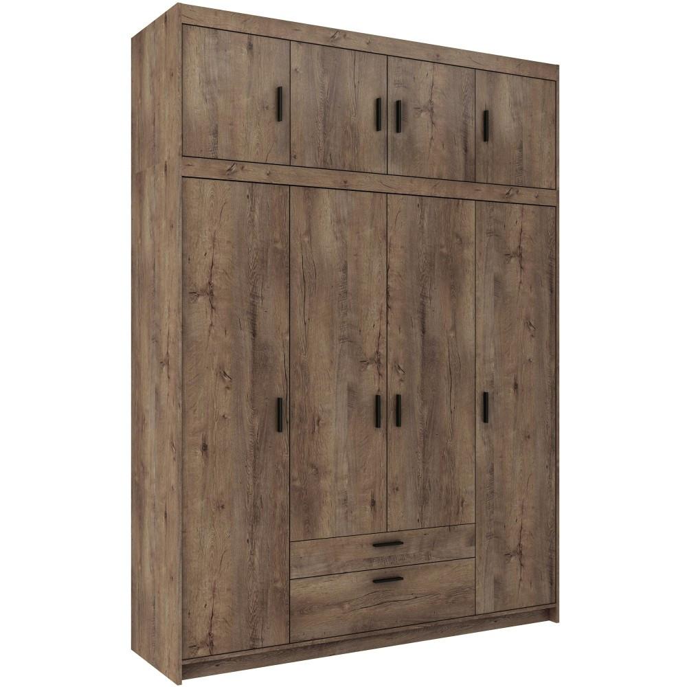 DREHTÜRENSCHRANK Elena mit 4 Türen und 2 Schubladen, mit Aufsatz Eiche Lefkas - Eichefarben, Holzwerkstoff (176/245/53cm) - Beautysofa