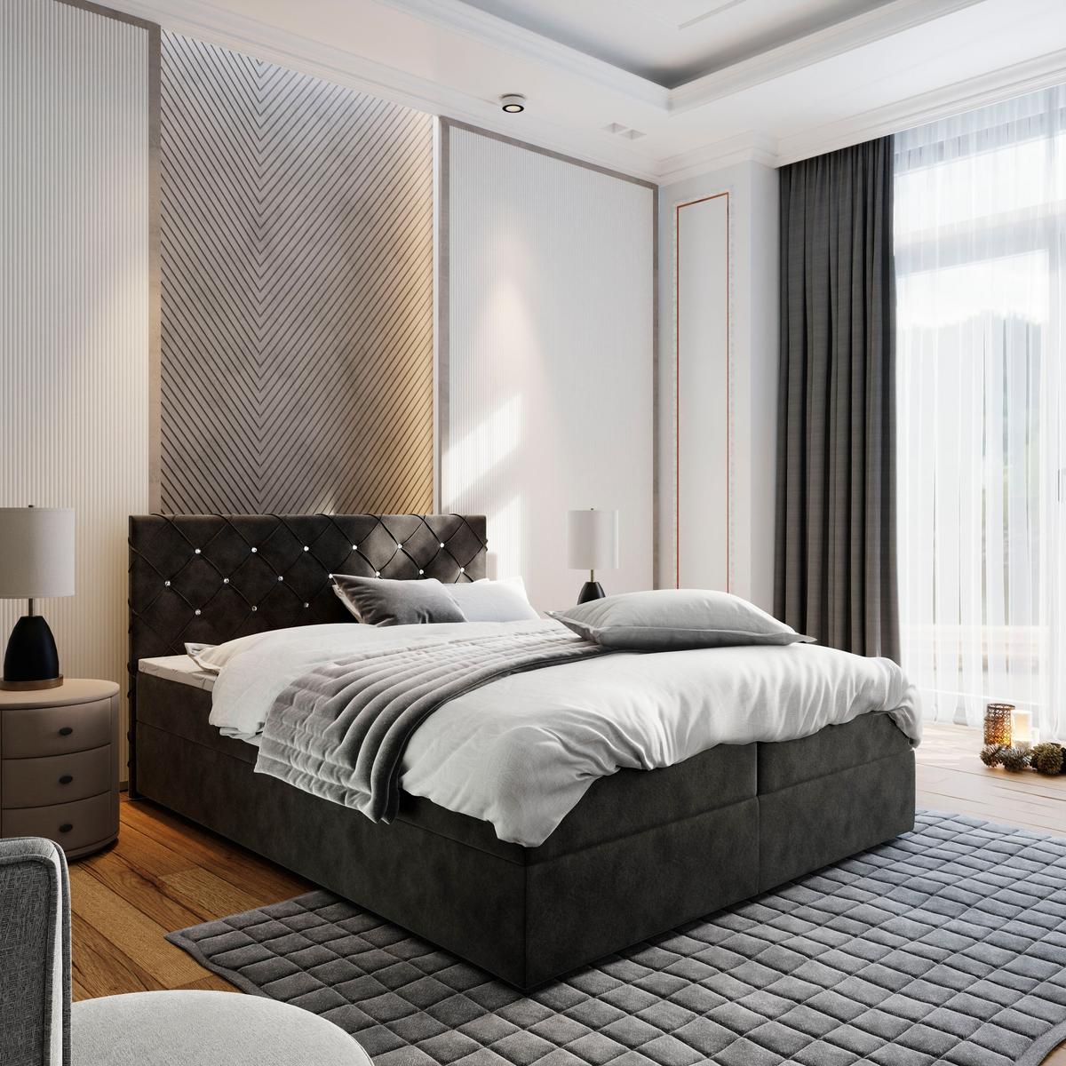BOXBETT RIVA 180x200 cm mit Matratze und Topper, H2+H3 - Schwarz - Schwarz, Holz (180/200cm) - MASSENO