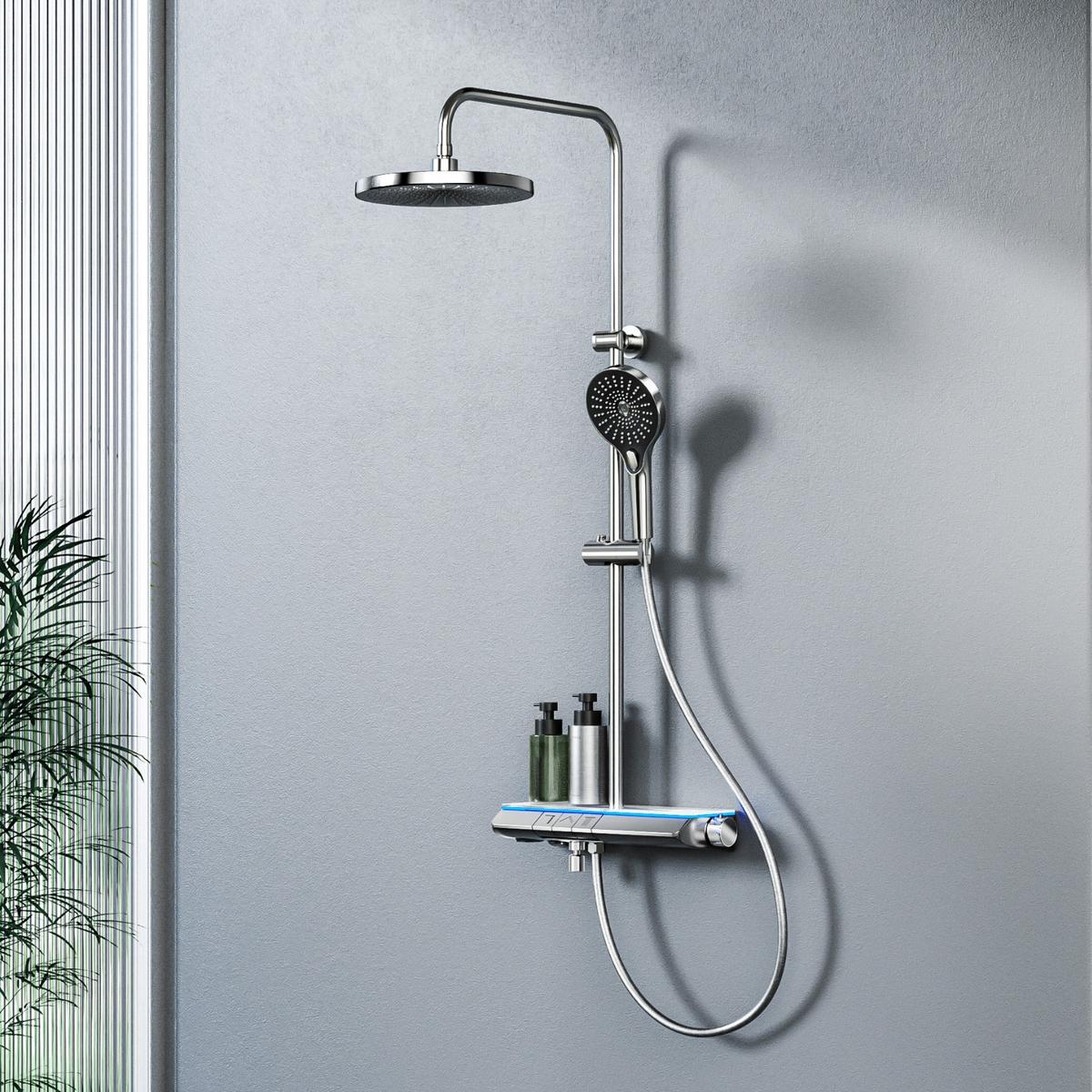 ÜBERKOPFBRAUSESET mit Thermostat Chrom 3 Strahlarten 110/37,5/42 cm - Chromfarben, Metall (37.5/110/42cm) - EMKE