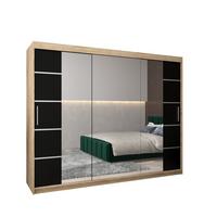 SCHWEBETÜRENSCHRANK 200/250/62 3-türig - Silberfarben/Schwarz, Holz/Kunststoff (250/200/62cm) - MÖBEL KRYSPOL