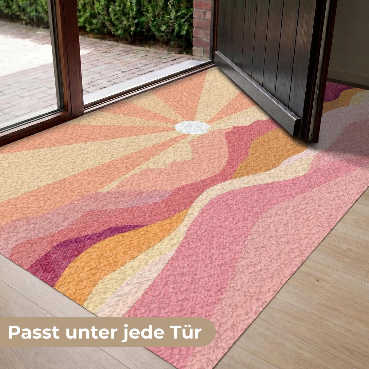 FUSSMATTE Berge - Abstrakt - Sonnenstrahlen - Rosa Sauberlaufmatte 150x90 cm - Rosa, Kunststoff (150/0.4cm) - MuchoWow