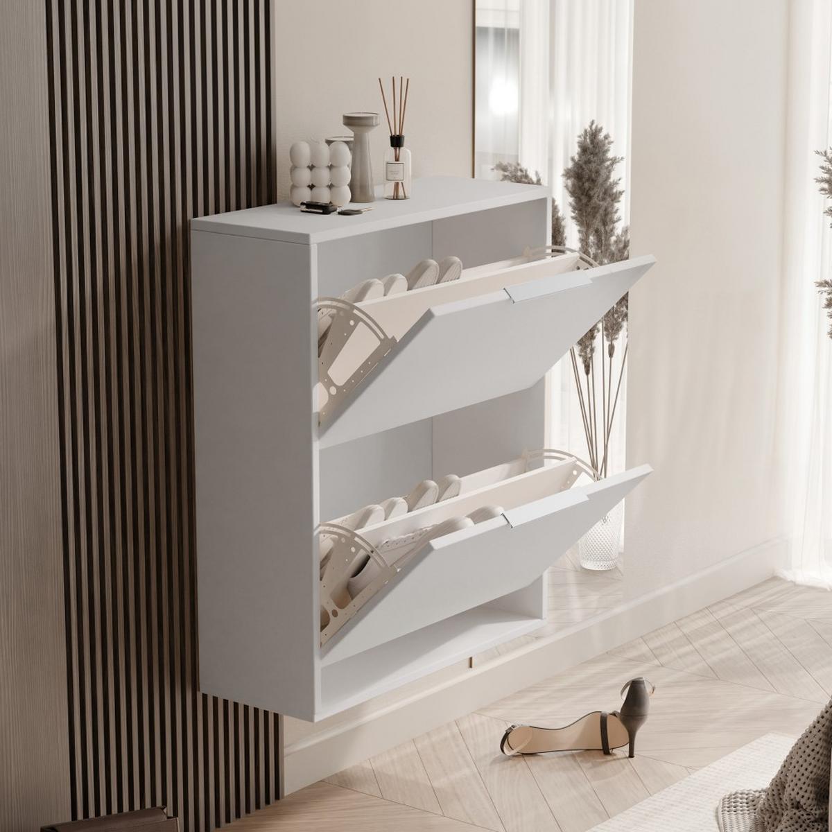 SCHUHSCHRANK Muno mit 2 Türen, weiß - Weiß, Holzwerkstoff (60/87.5/30cm) - Beautysofa