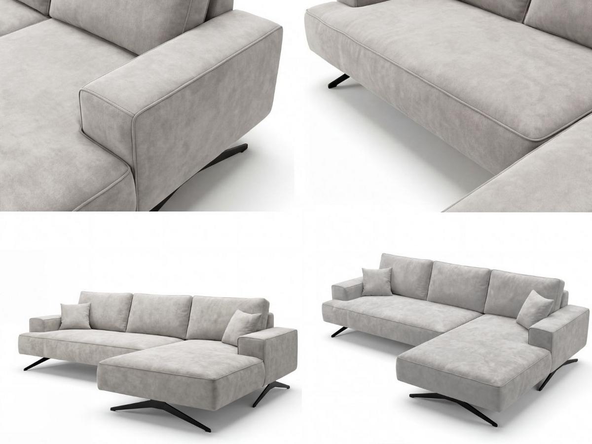 ECKSOFA Leto Grau Rechts - Schwarz/Grau, Holz/Textil (165/260cm) - Graingold
