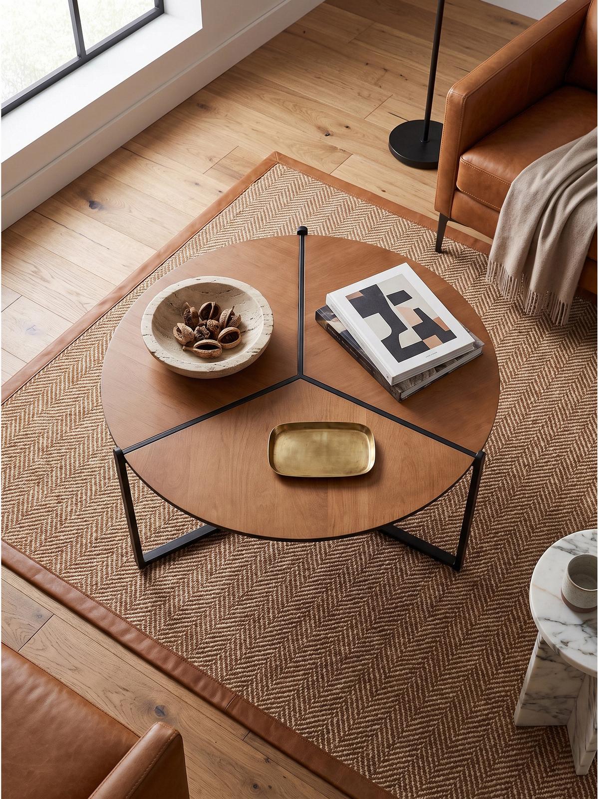 COUCHTISCH BOLSENA, MDF, in Holzoptik, Braun-Schwarz, Ø 80 x 42 cm - Schwarz/Braun, Holzwerkstoff/Metall (80/80/42cm) - KADIMA DESIGN