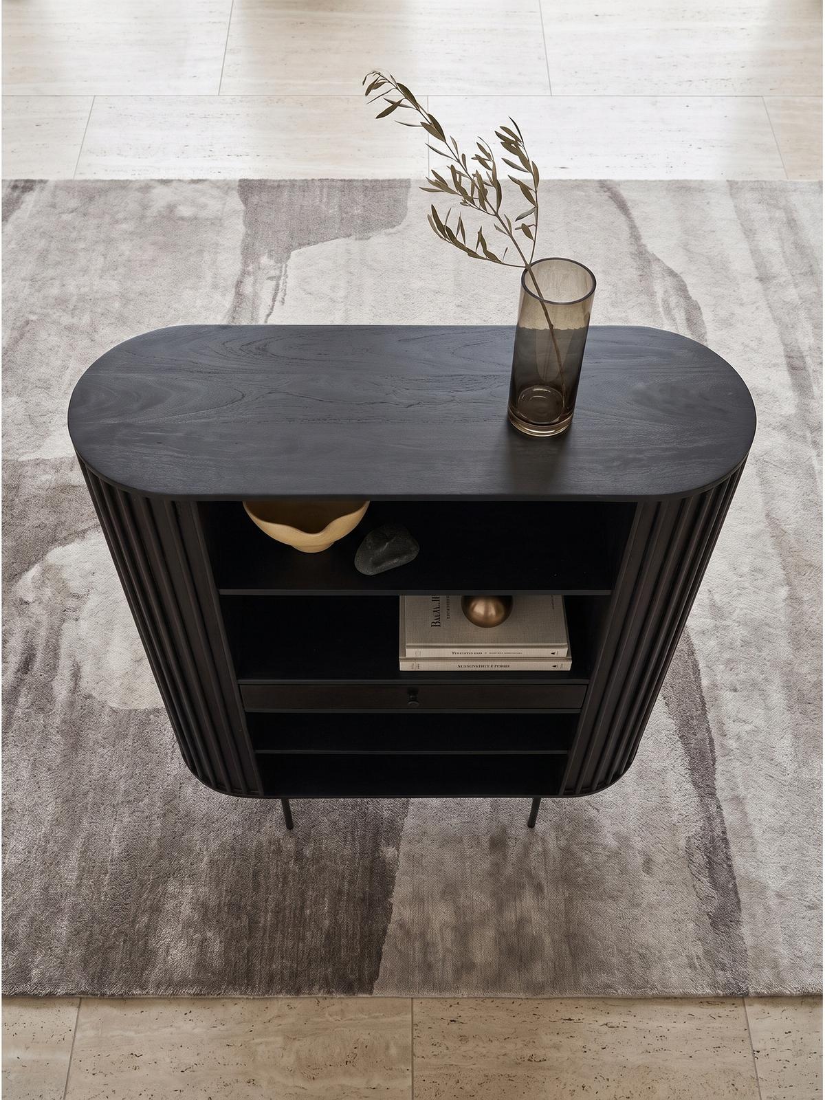 BÜCHERREGAL MELA, Mango Massivholz, mit Stauraum, Schwarz, 105 x 40 x 122 cm - Schwarz, Holz/Metall (105/122/40cm) - KADIMA DESIGN